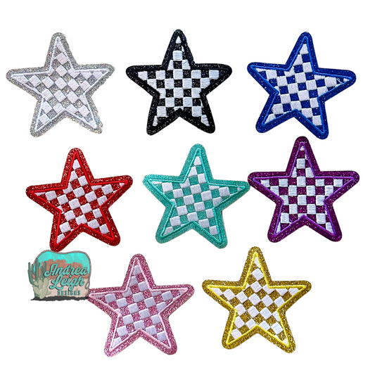 Glitter Checkered Stars Embroidered Patch