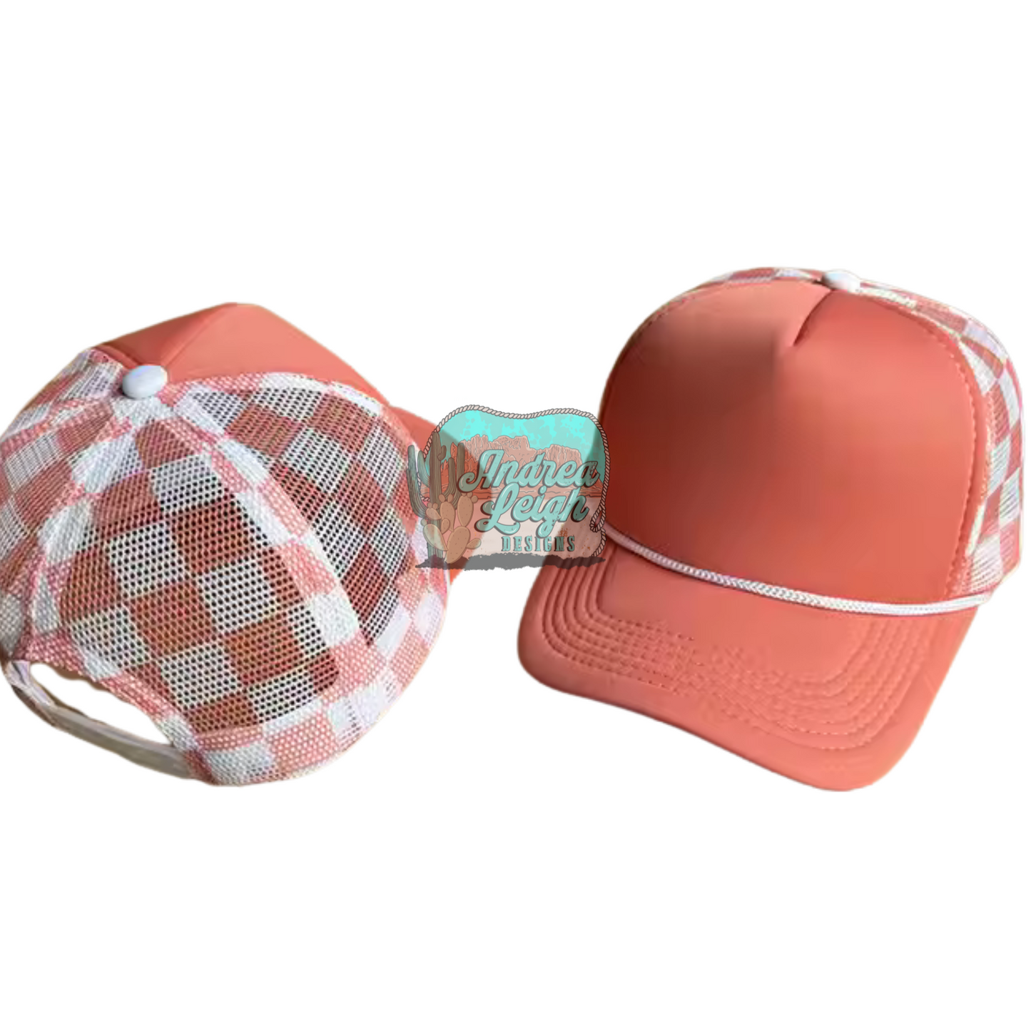 Coral Checkered Trucker Hat