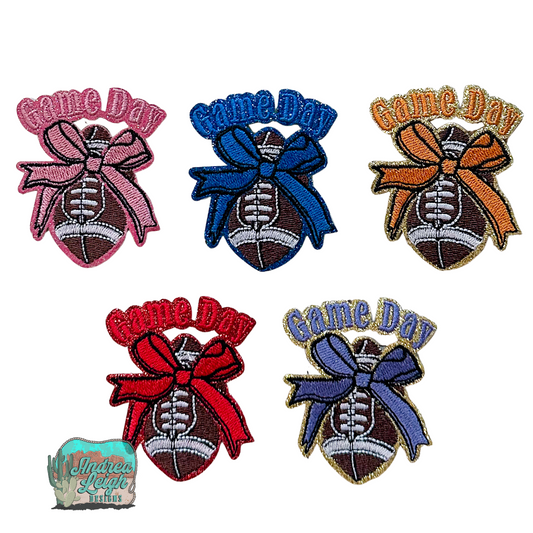 Game Day Football with Bow Embroidered Patch