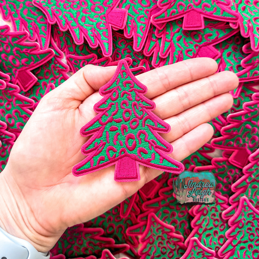 Pink Leopard Christmas Tree Embroidered Patch