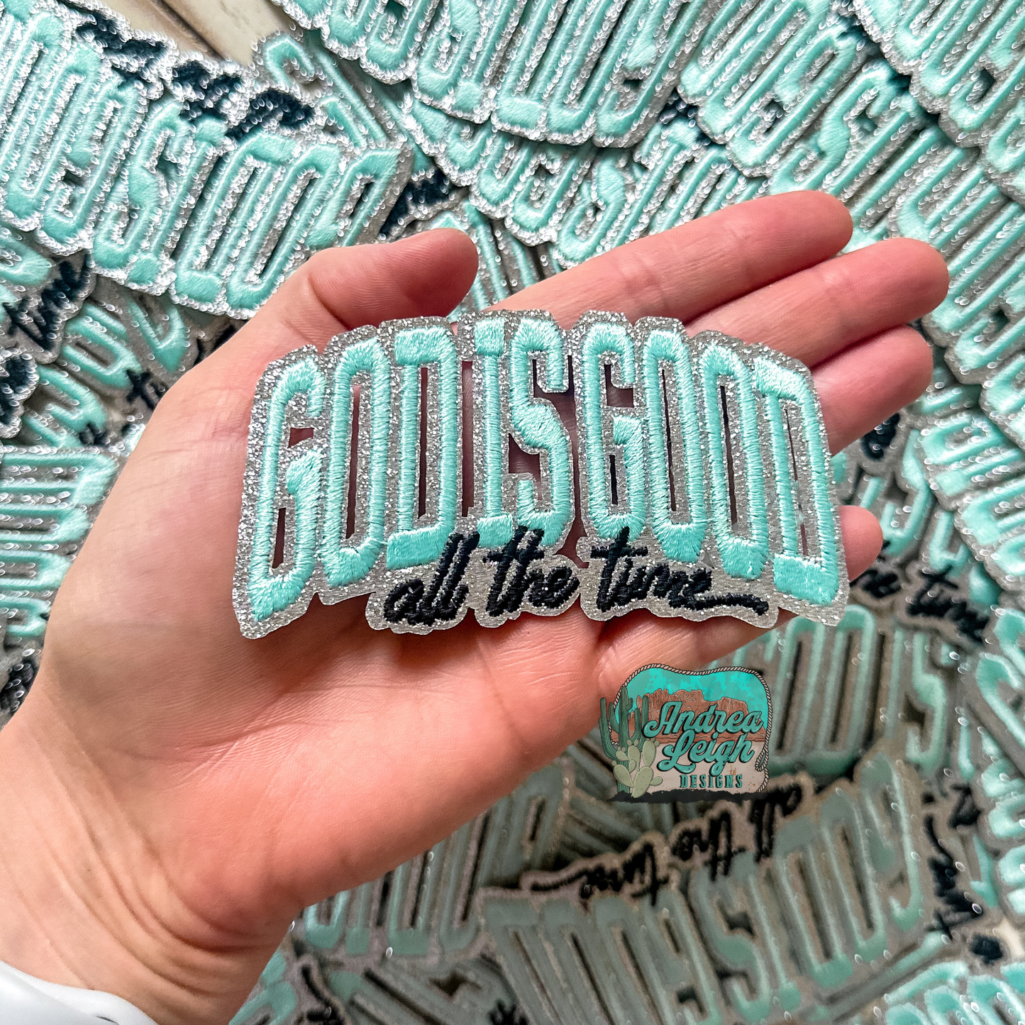 God is Good Light Blue Embroidered Patch