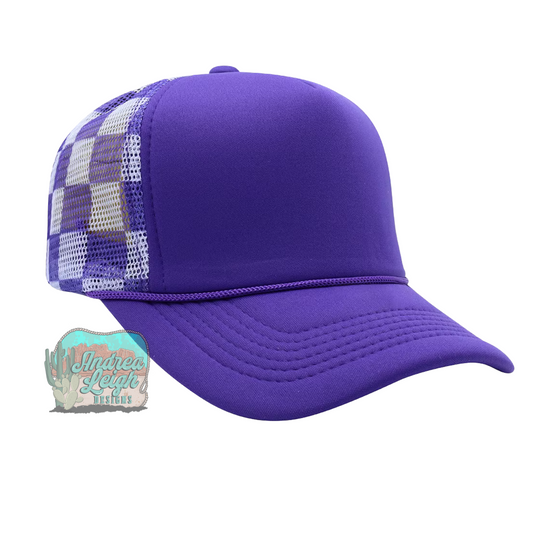 Darker Purple Checkered Trucker Hat