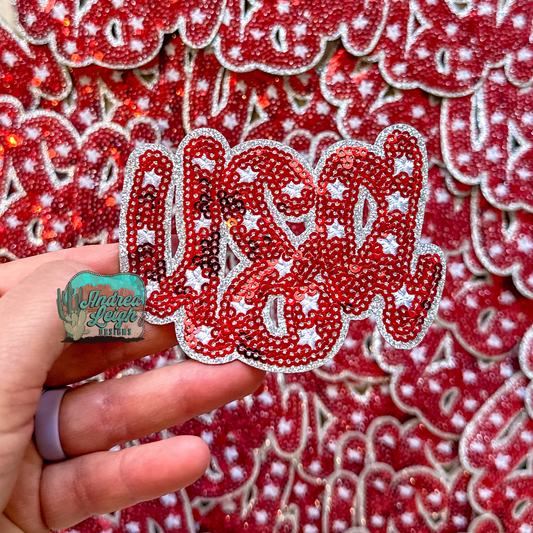 USA Sequin Embroidered Patch (Red)