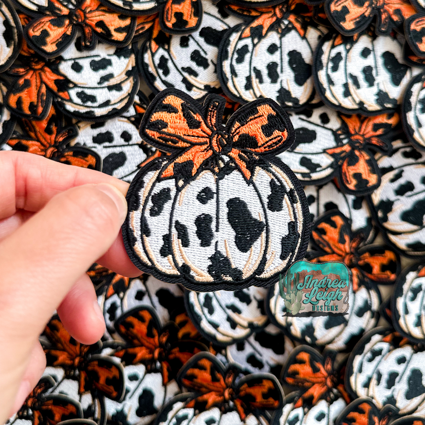 Cow Print Pumpkin Embroidered Patch
