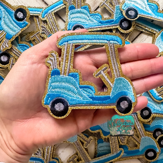 Glitter Blue Golf Cart Embroidered Patch
