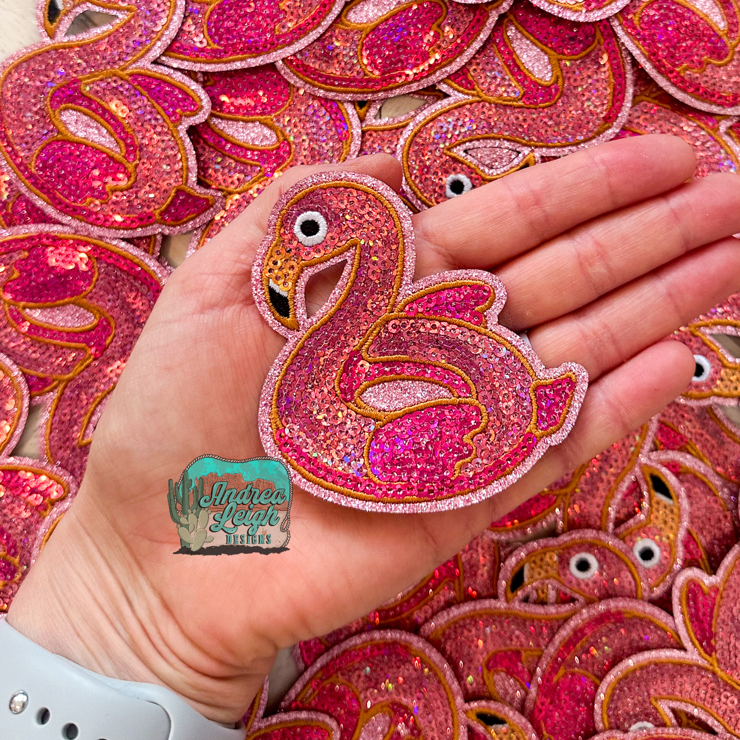 Glitter Flamingo Embroidered Patch