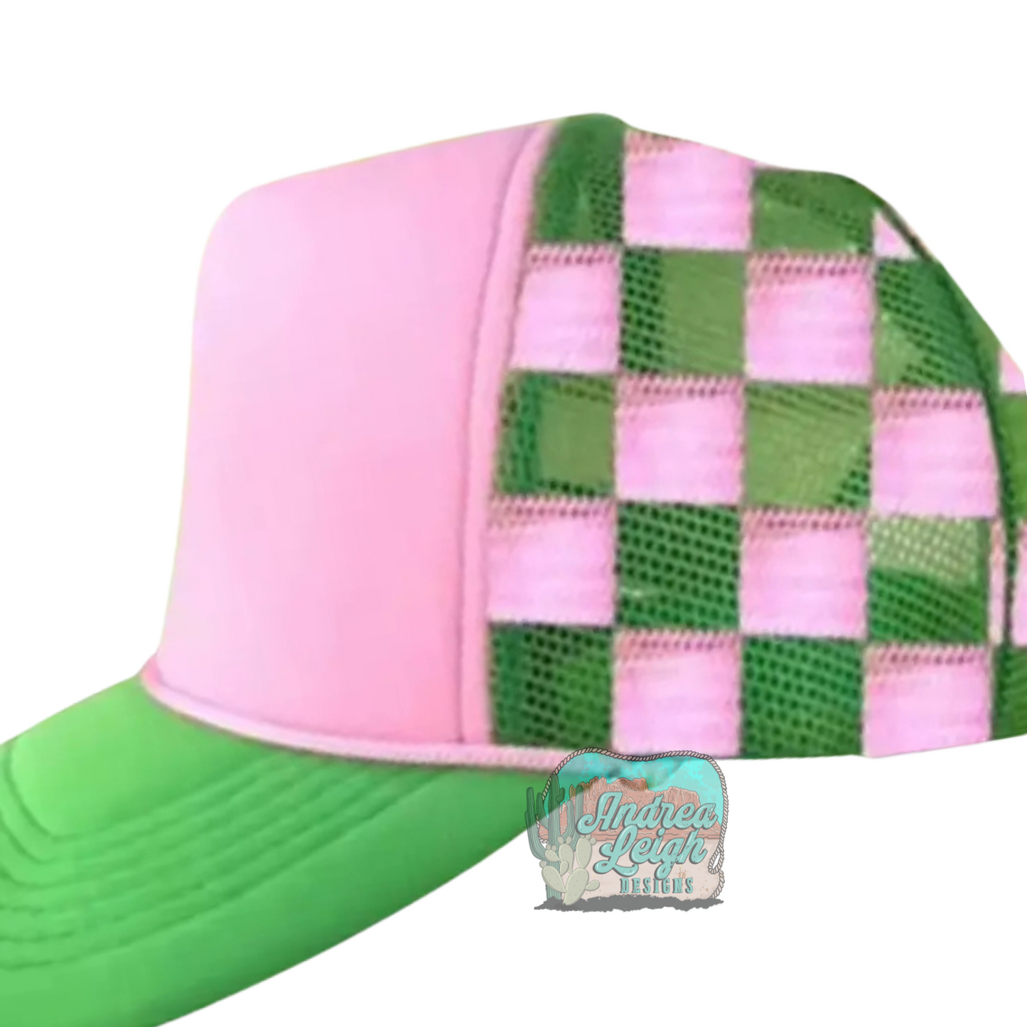Green/Pink Checkered Trucker Hat