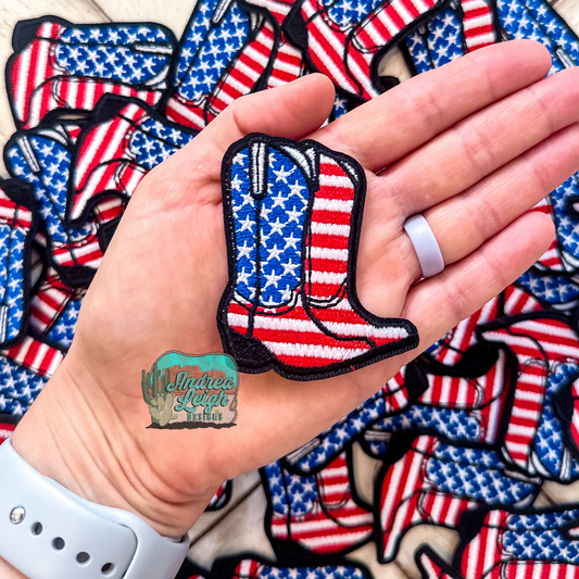 American Flag Cowboy Boots Embroidered Patch
