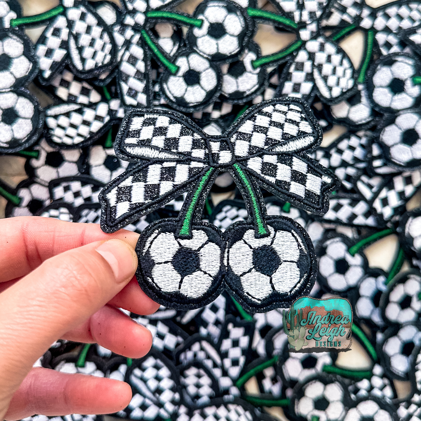 Glitter Soccer Ball Cherries Embroidered Patch