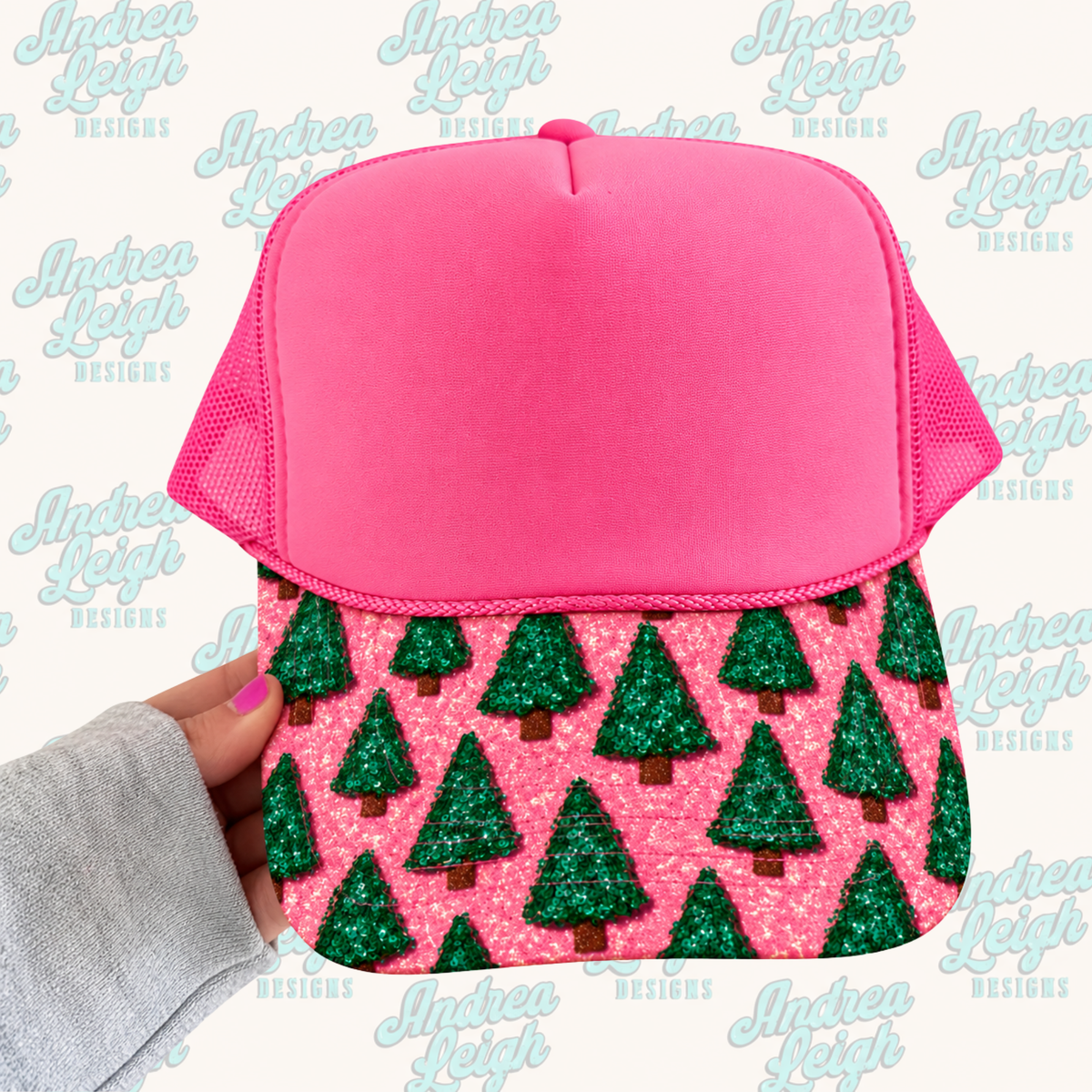 Faux Glitter Christmas Trees Hat Brim DTF Transfer