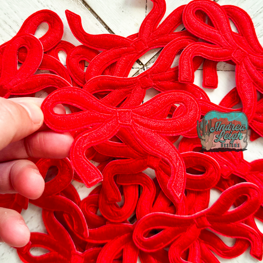 Red Bow Embroidered Patch