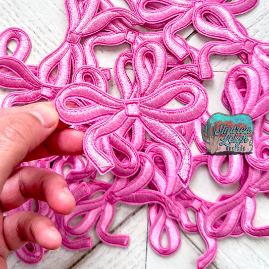 Pink Bow Embroidered Patch