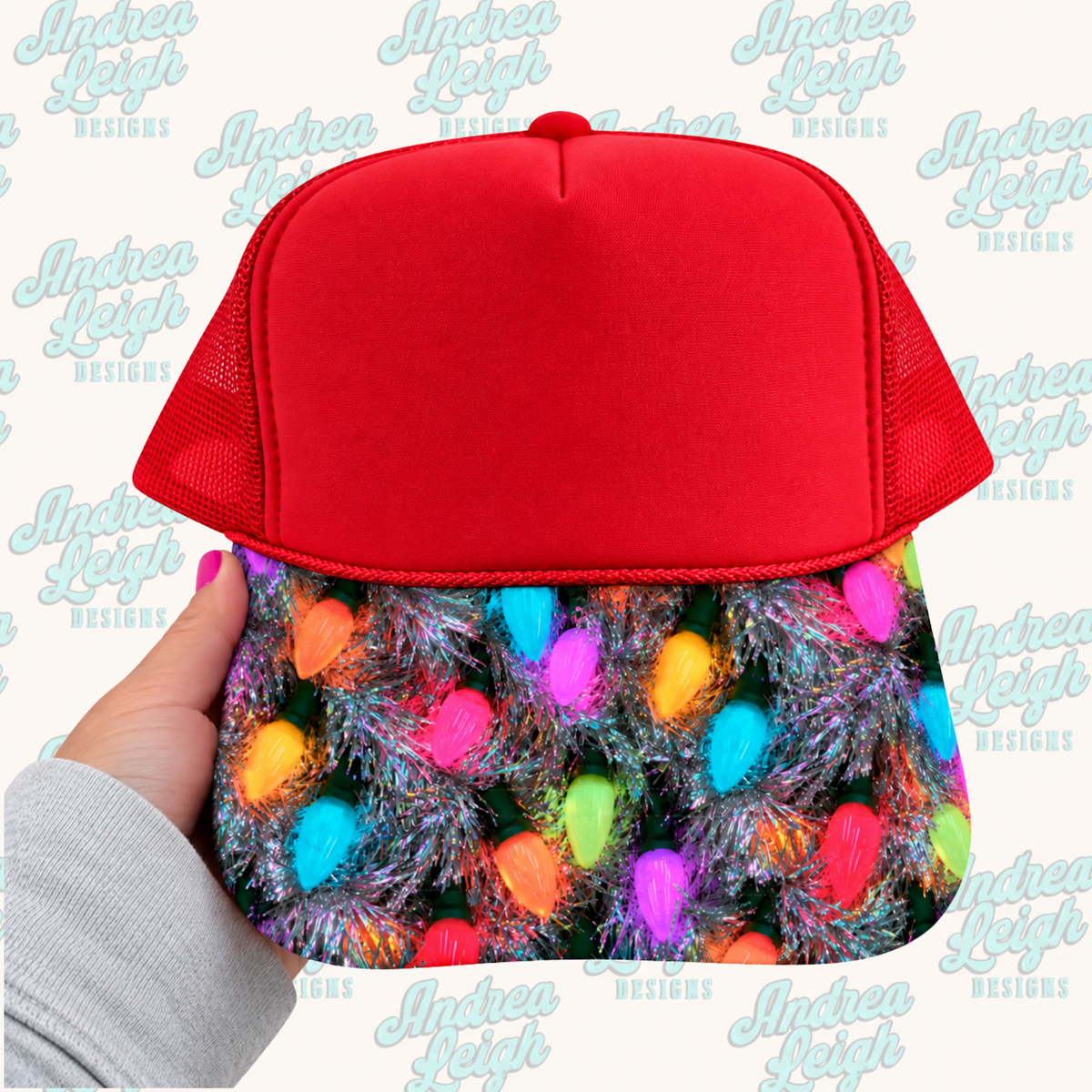 Tinsle Christmas Lights Hat Brim DTF Transfer