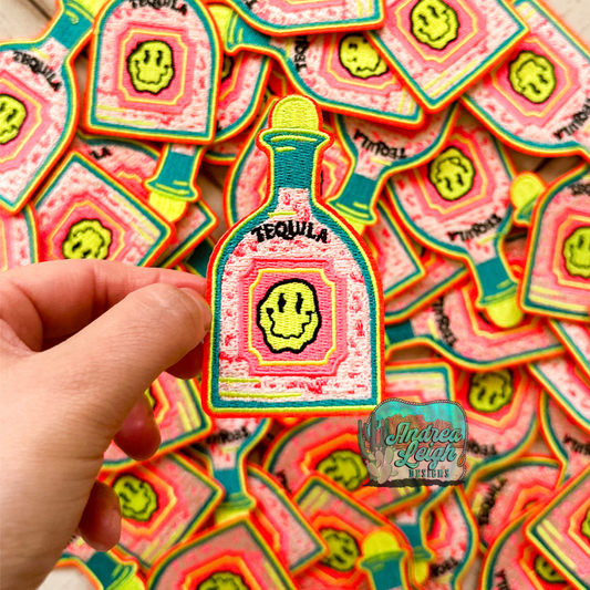 Tequila Bottle Yellow Happy Face Embroidered Patch