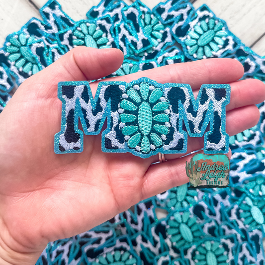 Turquoise Mom Embroidered Patch