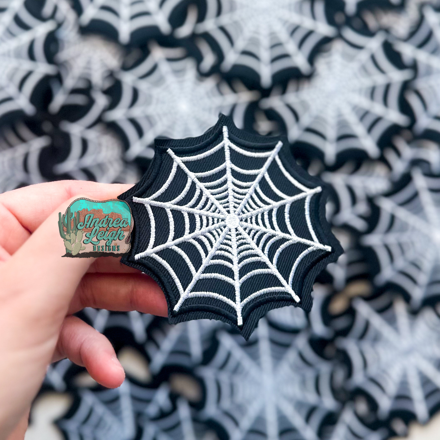 Black and White Spider Web Embroidered Patch