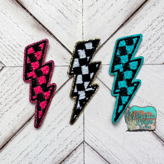 Checkered Lighting Bolt Embroidered Patch