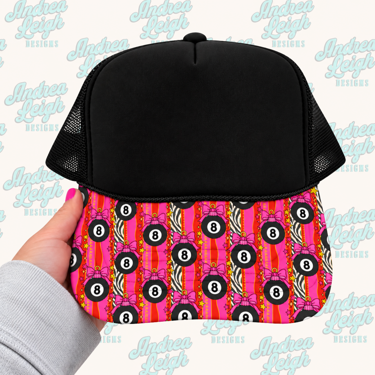 8 Ball Bows Hat Brim DTF Transfer