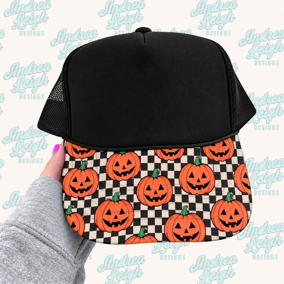 Checkered Pumpkin Hat Brim DTF Transfer