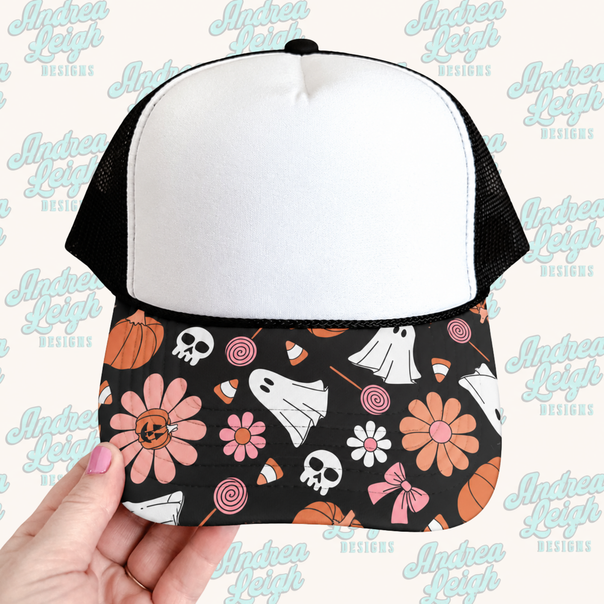 Ghosts Flowers Hat Brim DTF Transfer