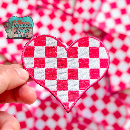 Checkered Heart Embroidered Patch