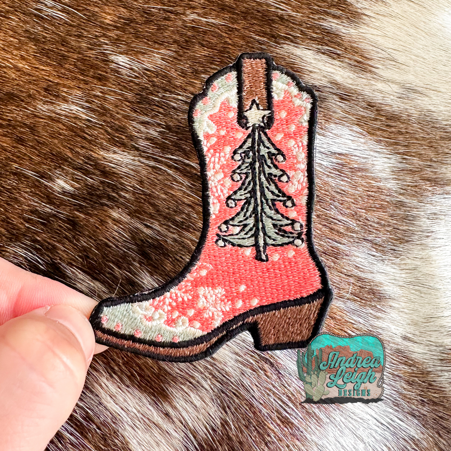 Christmas Cowboy Boot Embroidered Patch