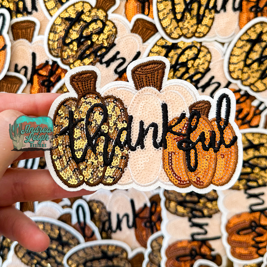 ALD EXCLUSIVE-Thankful Pumpkins Glitter Sequin Embroidered Patch