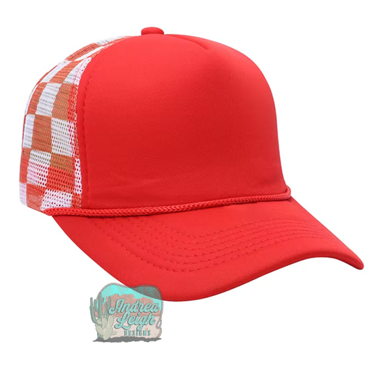 Red Checkered Trucker Hat