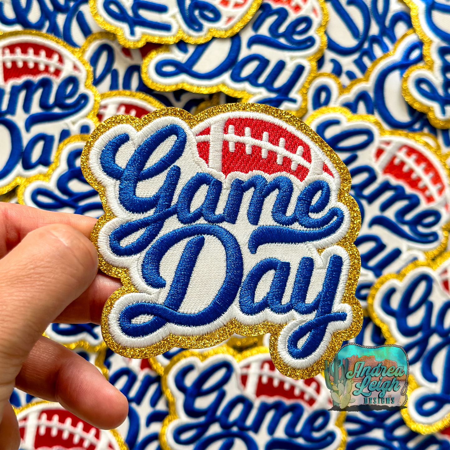 Glitter Game Day Blue Embroidered Patch