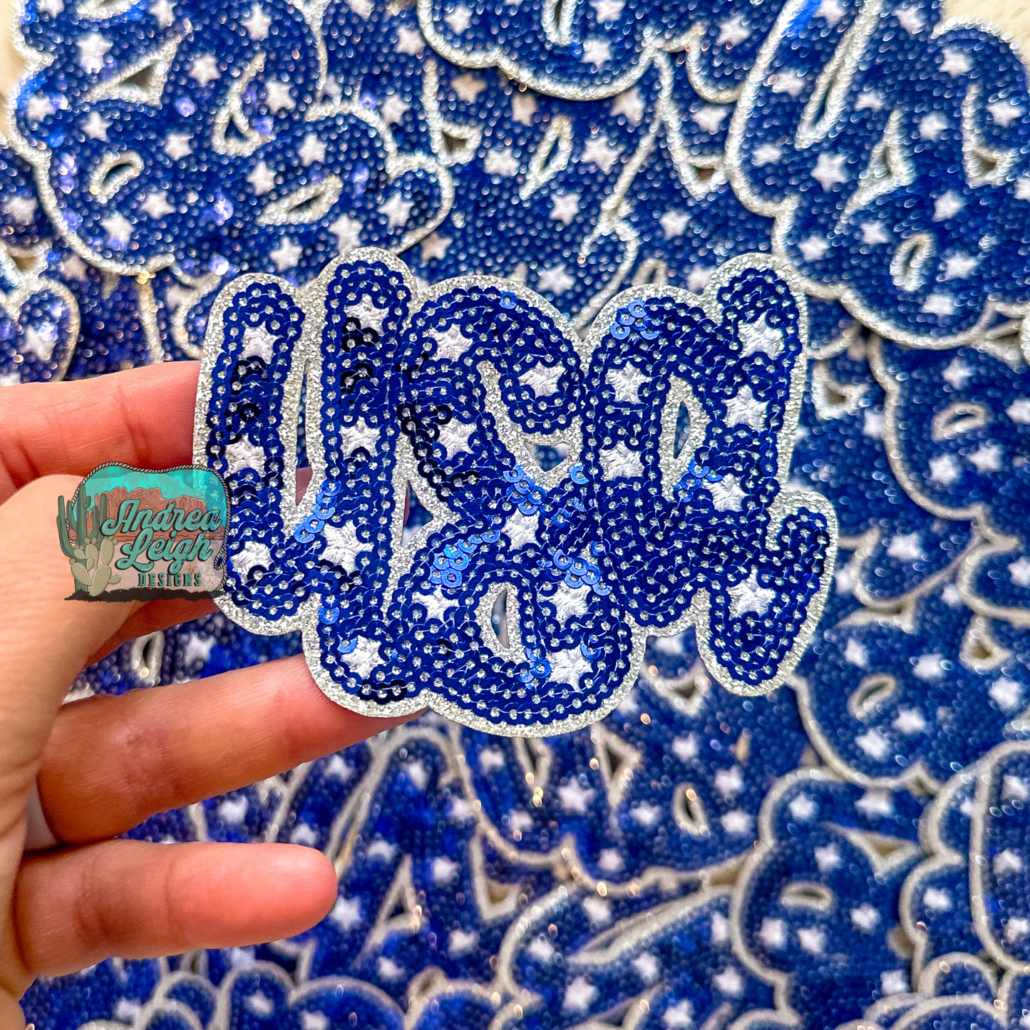 USA Sequin Embroidered Patch (Blue)