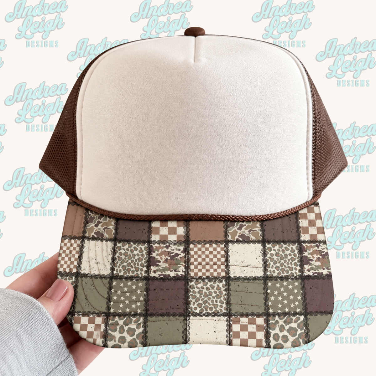 Camo Checkered Patchwork Hat Brim DTF Transfer