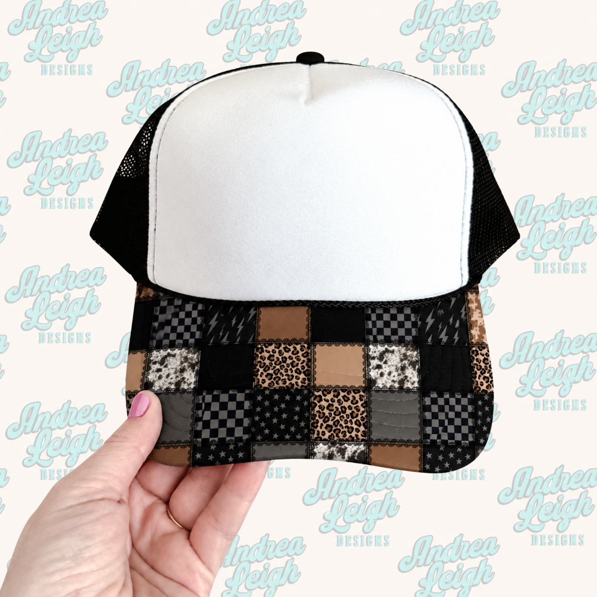 Dark Patchwork Hat Brim DTF Transfer