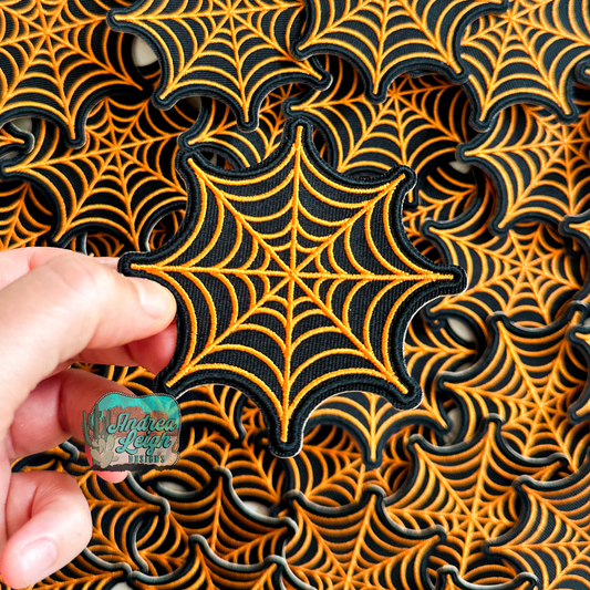 Orange Spider Web Embroidered Patch