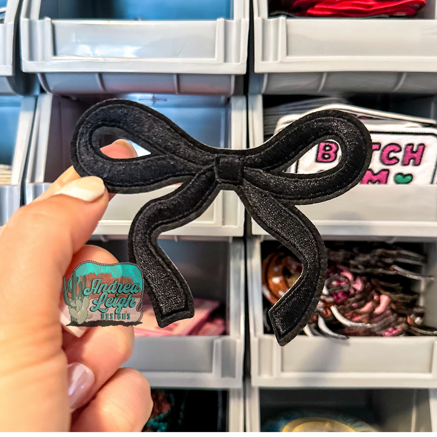 Medium Black Bow Embroidered Patch
