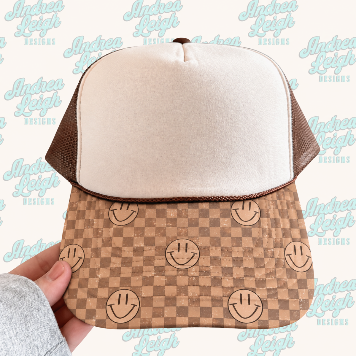Checkered Happy Face Hat Brim DTF Transfer