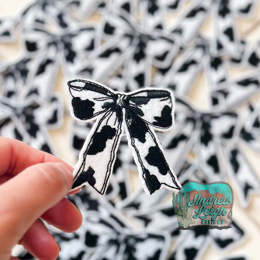 Cow Print Bow Embroidered Patch