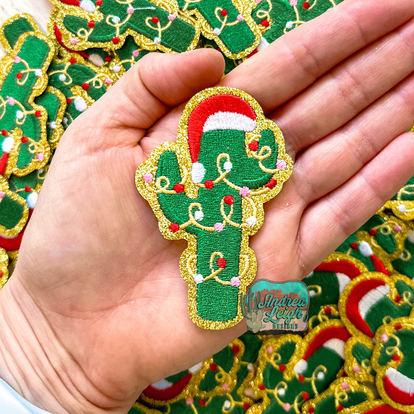 Glitter Christmas Cactus Embroidered Patch