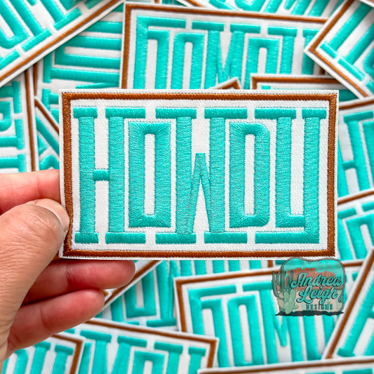 Howdy Turquoise and Brown Embroidered Patch