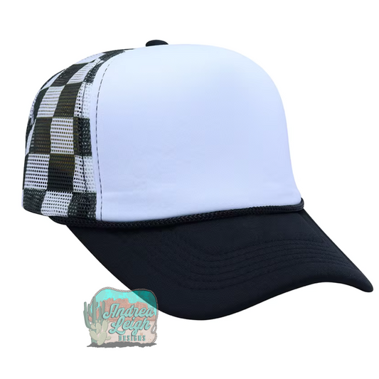 Black with White Front Checkered Trucker Hat