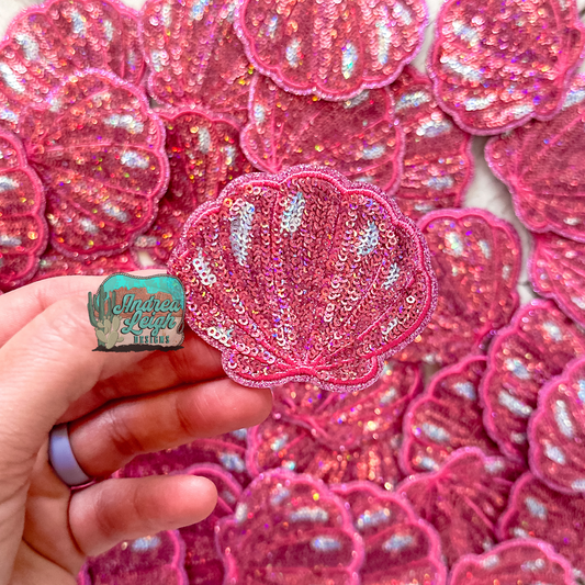 Glitter Pink Shell Embroidered Patch