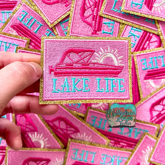 Lake Life Pink and Gold Embroidered Patch