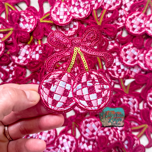 Glitter Pink Disco Cherries Embroidered Patch