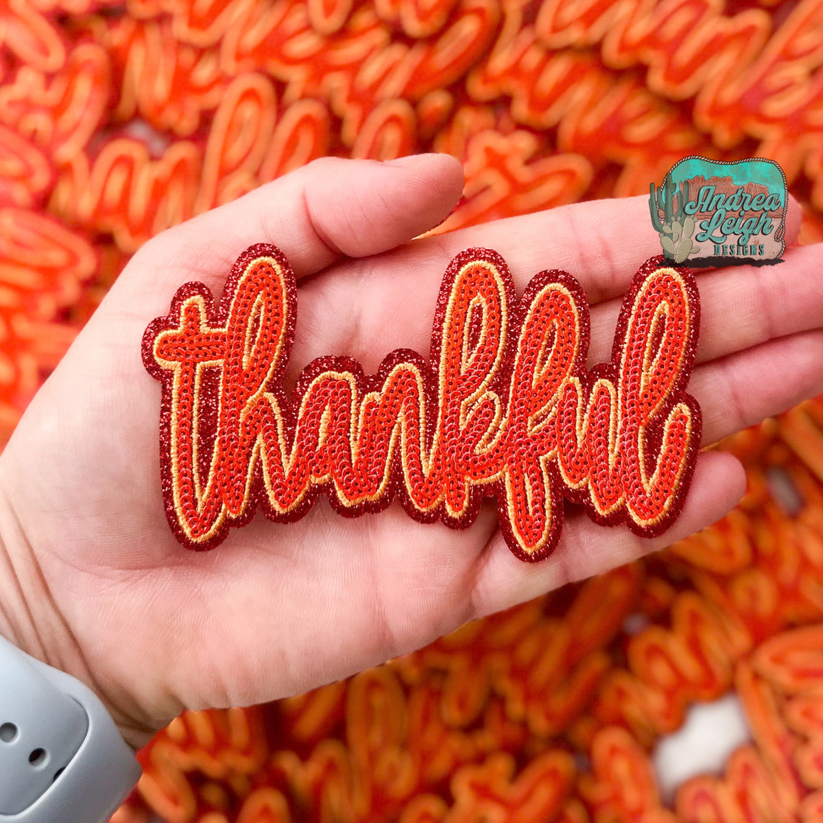 ALD EXCLUSIVE- Thankful Glitter Sequin Embroidered Patch