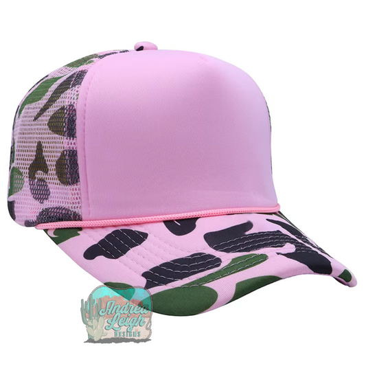Pink Camo Checkered Trucker Hat