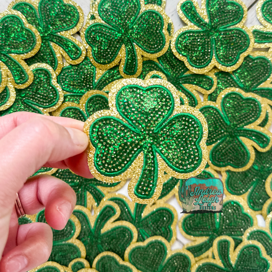 Glitter 3 Leaf Clover Embroidered Patch