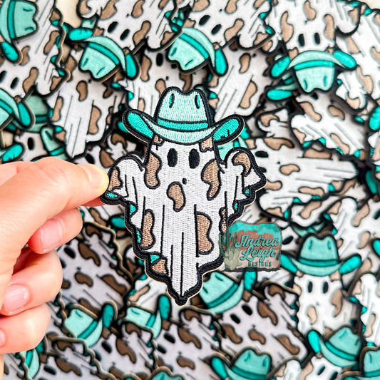 Cow Print Ghost Embroidered Patch