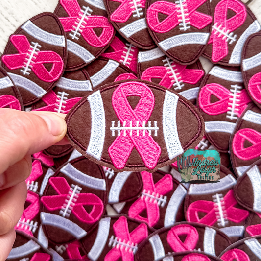 Football Breast Cancer Bow Embroidered Patch