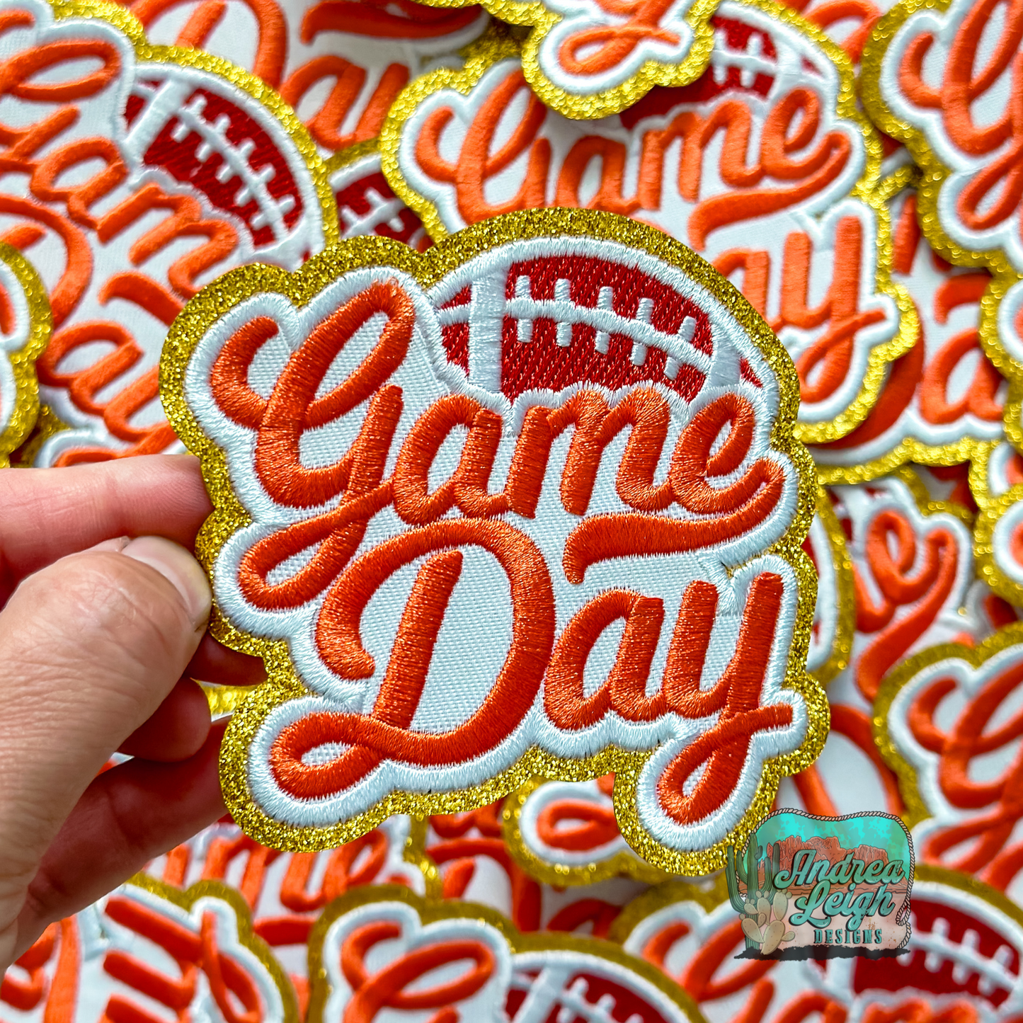 Glitter Game Day Orange Embroidered Patch