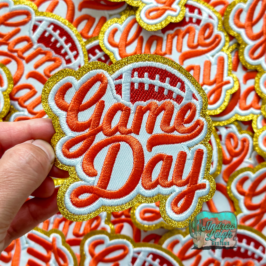 Glitter Game Day Orange Embroidered Patch