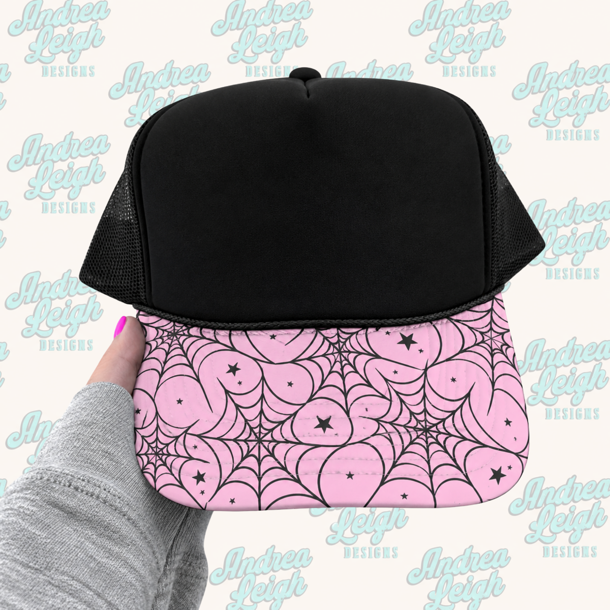 Pink Spiderwebs Hat Brim DTF Transfer